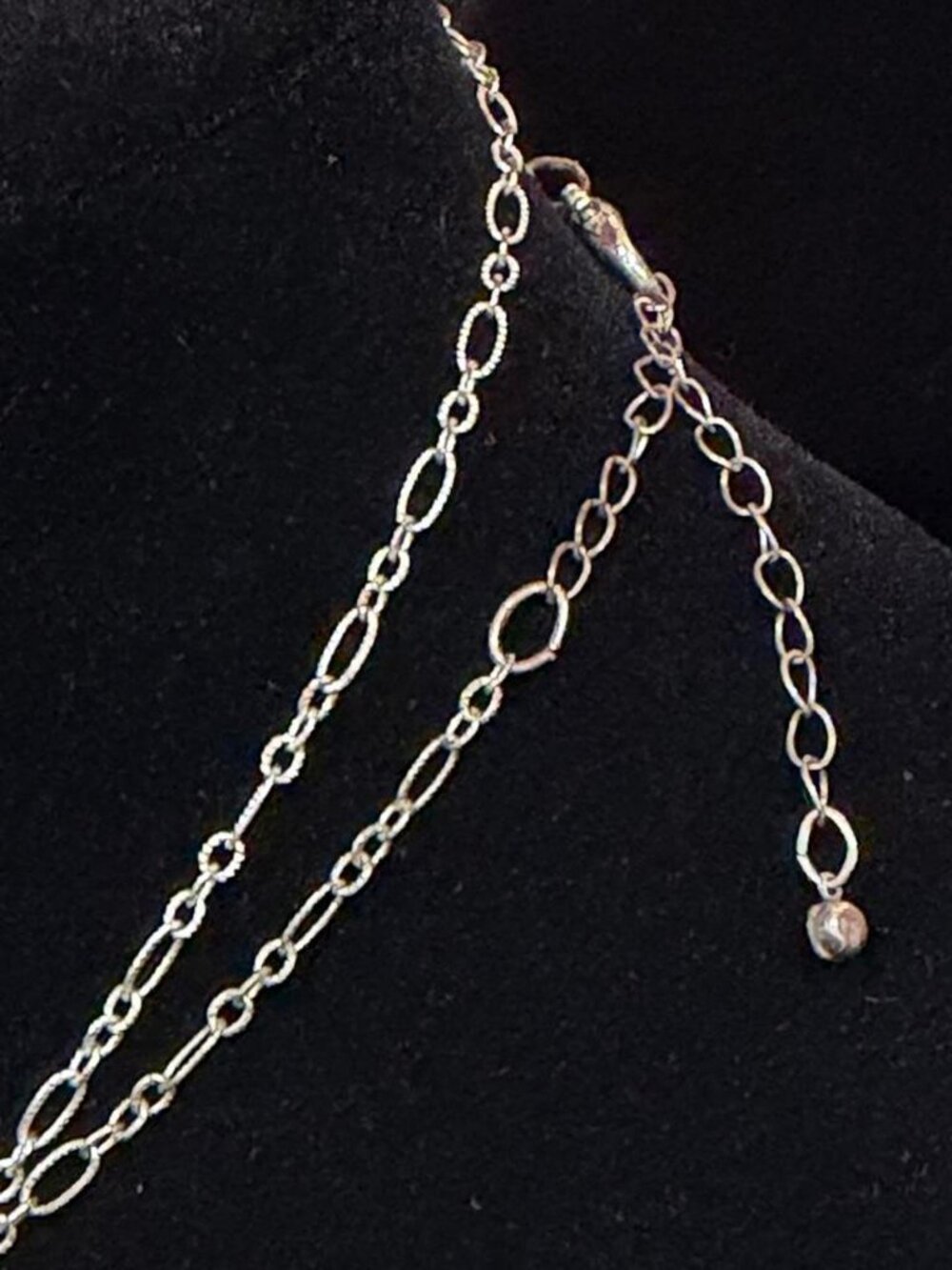 Long Silver Necklace Oval Pendant Tassel & Charms